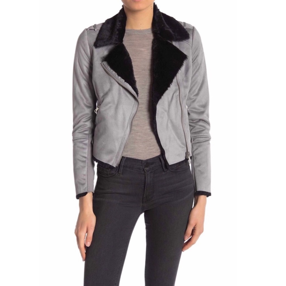 Coffee Shop faux fur lined moto jacket